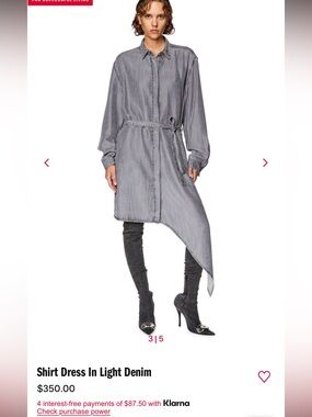 Diesel Gray Oversized Button-Up Shirt Dress size small NWT